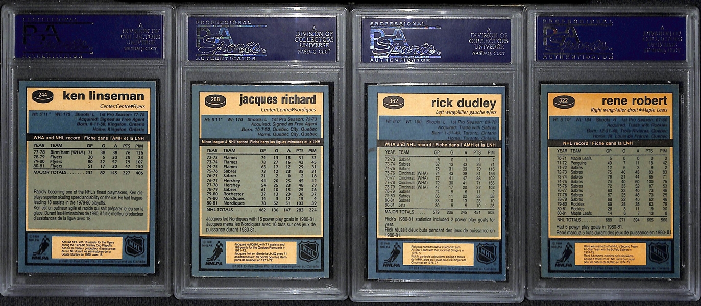 Lot of 9 1981 O-Pee-Chee Hockey Cards w. Kenny Linseman PSA 8 - All PSA Graded 8s & 9