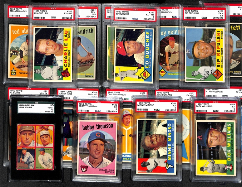 Lot of 17 1935 Goudey 4-in-1 Schuble SGC 55, 7-1959-Topps PSA 9, 1960 Topps