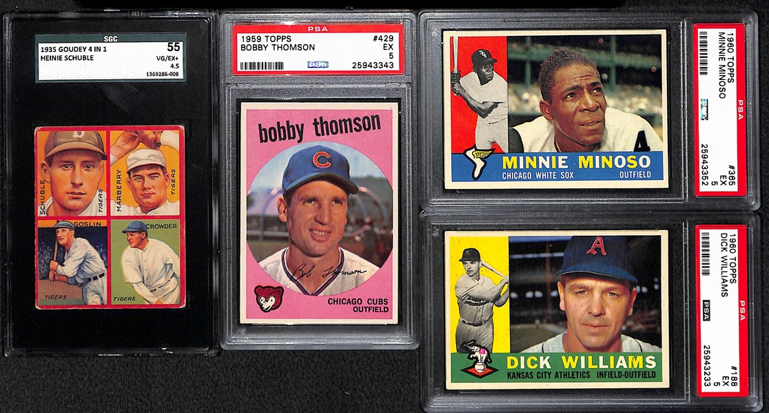 Lot of 17 1935 Goudey 4-in-1 Schuble SGC 55, 7-1959-Topps PSA 9, 1960 Topps