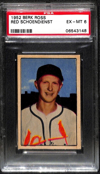 Lot of 2 - 1952 Berk Ross Cards - PeeWee Reese & Red Schoendienst - PSA 6