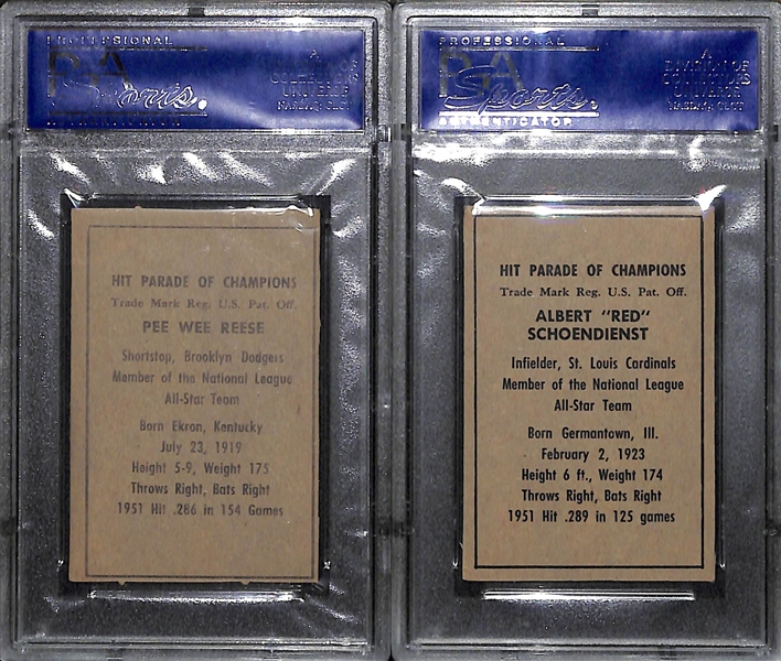 Lot of 2 - 1952 Berk Ross Cards - PeeWee Reese & Red Schoendienst - PSA 6