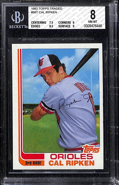 Lot of 2 - 1980 Topps Traded #98T Cal Ripken Cards - PSA 8 & 7