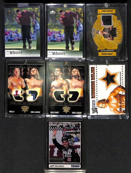 Large Lot of NASCAR, Golf, & Wrestling Cards Including 2 Tiger Woods Rookie Cards