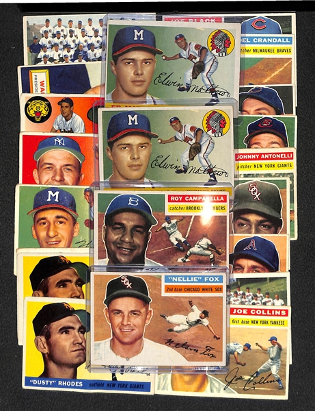 Lot of 21 1955-56 Topps Baseball Cards w. Eddie Mathews
