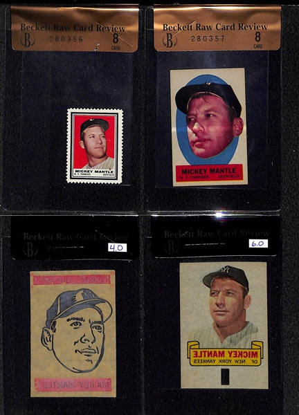 Lot of 4 1960s Graded Mickey Mantle Topps Insert Issues w. 1963 Topps Peel Off Mickey Mantle BVG 8