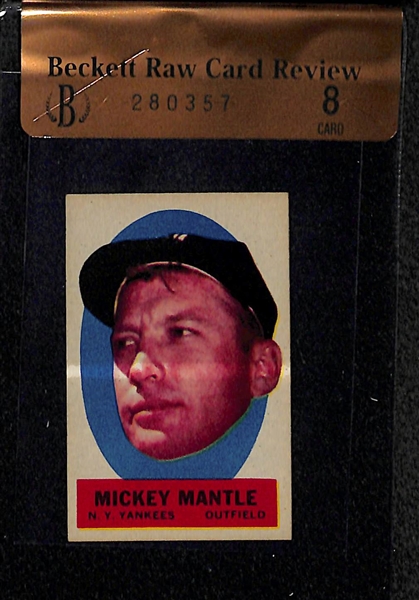 Lot of 4 1960s Graded Mickey Mantle Topps Insert Issues w. 1963 Topps Peel Off Mickey Mantle BVG 8