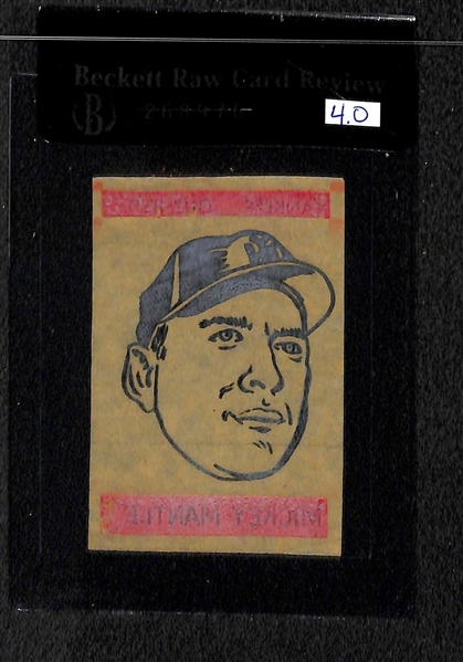 Lot of 4 1960s Graded Mickey Mantle Topps Insert Issues w. 1963 Topps Peel Off Mickey Mantle BVG 8