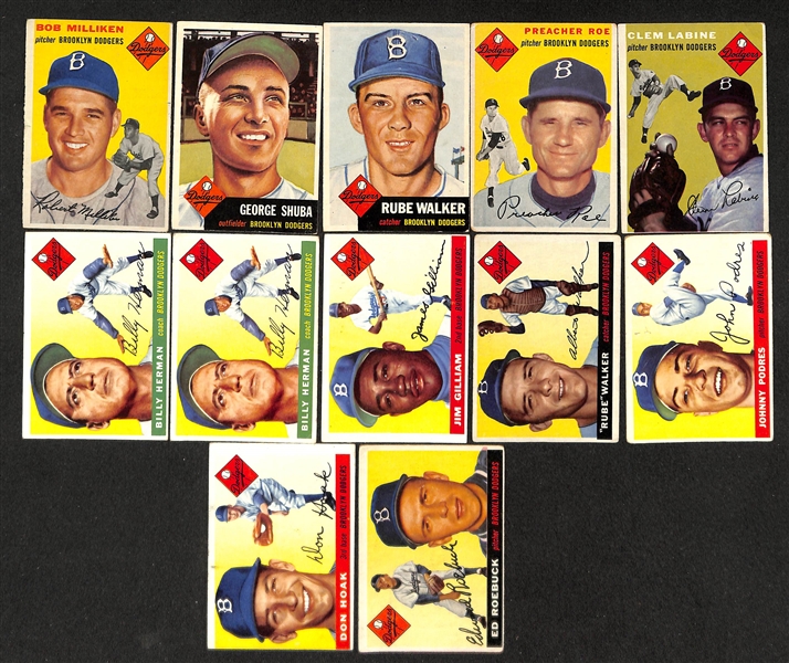 Lot Of 42 Dodgers Cards 1953-56 w. Jackie Robinson 