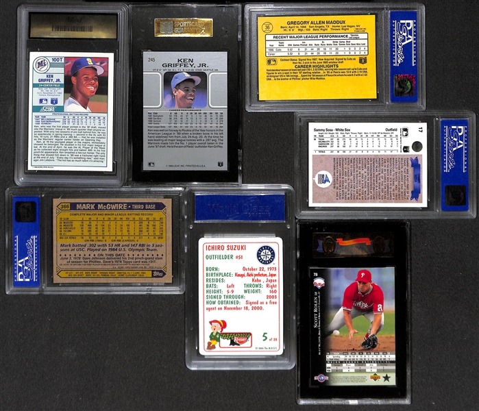 Lot of 20 Graded Baseball Cards Inc. Rookies of Griffey Jr., Maddux, McGwire (1987), Ichiro, Sosa, Rolen, +