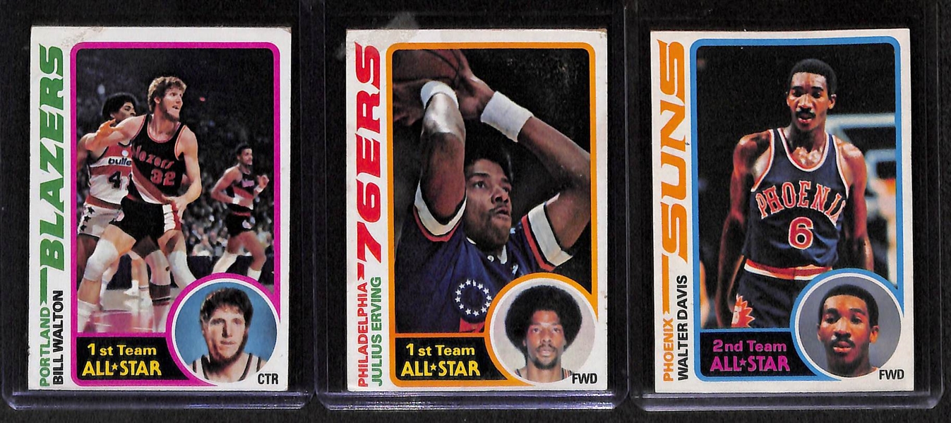 6 - 1974-1975 Topps & 3 - 1978-79 Topps Basketball Cards w. Chamberlain & Erving