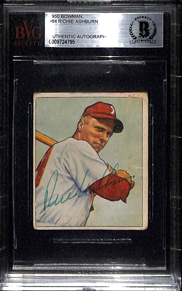 Richie Ashburn Signed 1950 Bowman Card - Beckett Authentic