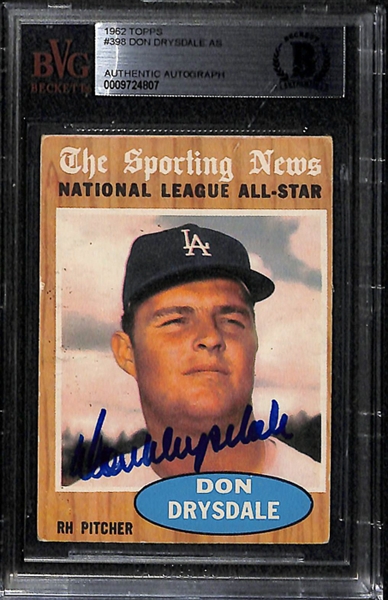 Lot Of 3 Billy Martin & Don Drysdale Signed Vintage Baseball Cards - Beckett Authentic