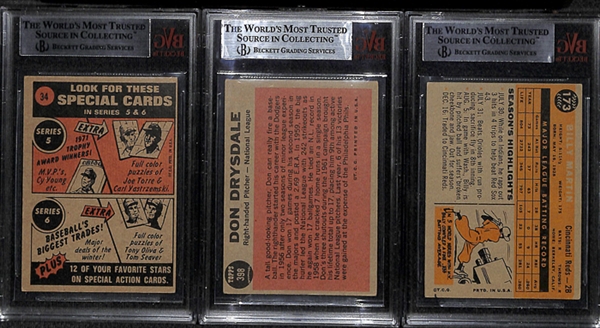 Lot Of 3 Billy Martin & Don Drysdale Signed Vintage Baseball Cards - Beckett Authentic