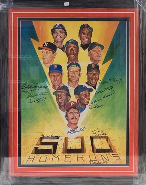 Lot Detail - 500 Home Run Club Signed & Framed Photo - 12 Autographs inc.  Mickey Mantle, & Artist Ron Lewis!