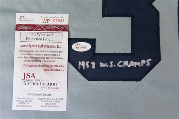 Bobby Shantz Signed New York Yankees Style Jersey - JSA (Inscribed 1958 WS Champs)