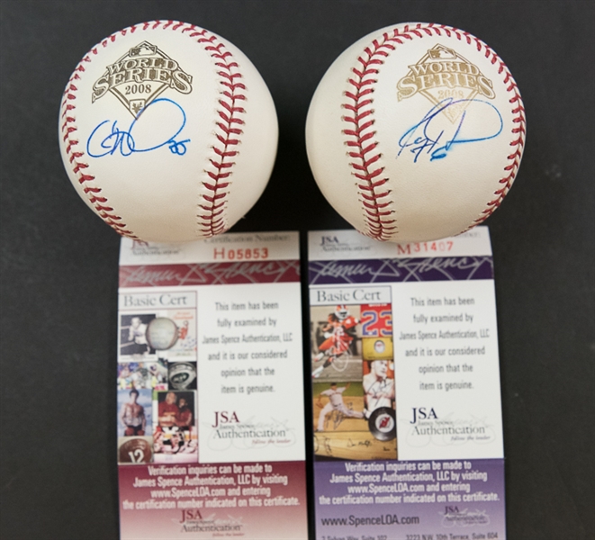 Ryan Howard & Cole Hamels Signed 2008 World Series Baseballs - JSA
