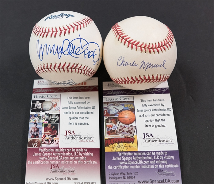 Ryne Sandberg & Charlie Manuel Signed Baseballs - JSA