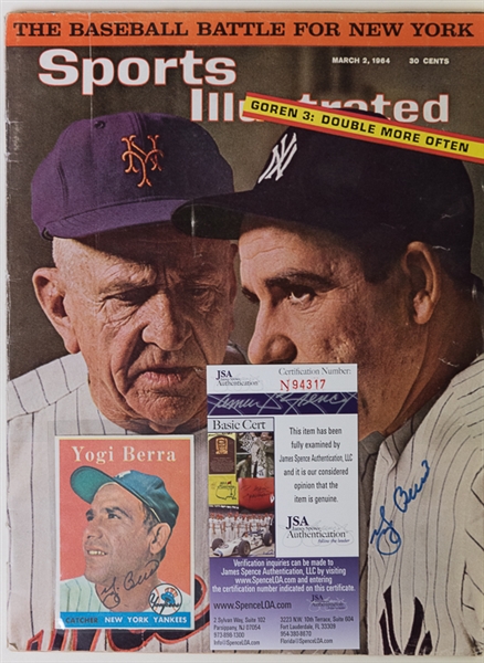 Yogi Berra Signed Sports Illustrated & Paper Card - JSA