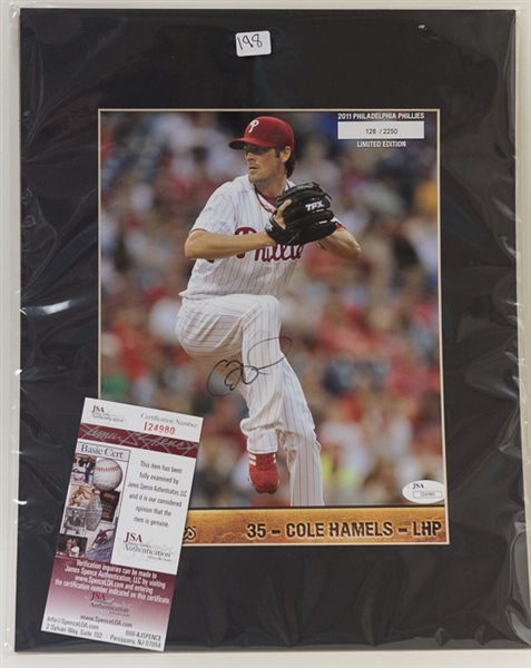 Cole Hamels Signed & Matted 8x10 Photo Card - JSA