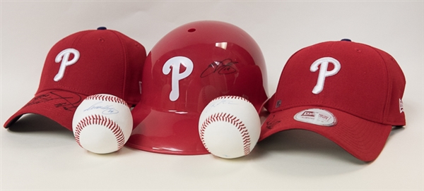 Phillies Signed Hats/Helmet/Baseball Lot w. Darren Daulton - JSA/MLB