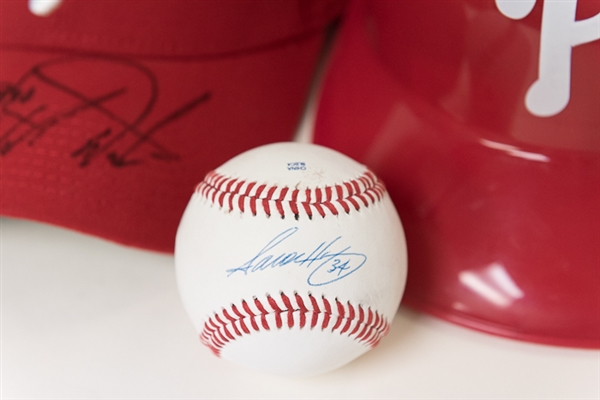 Phillies Signed Hats/Helmet/Baseball Lot w. Darren Daulton - JSA/MLB