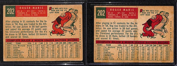 Lot Of 2 1959 Topps #202 Roger Maris Cards