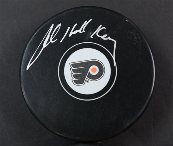Lot Of 4 Flyers Signed Hockey Pucks w. Clarke & Barber - JSA