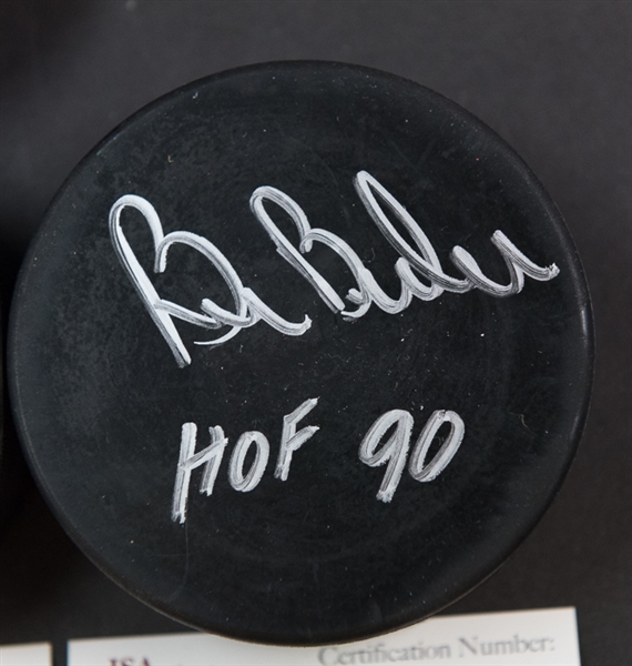 Lot Of 4 Flyers Signed Hockey Pucks w. Clarke & Barber - JSA