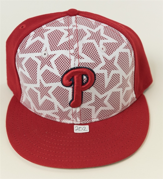Tyler Goeddel Game Worn Phillies Fourth of July Hat - MLB COA