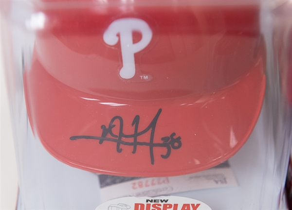 Maikel Franco & Vince Velasquez Signed Phillies Mini Helmets - JSA