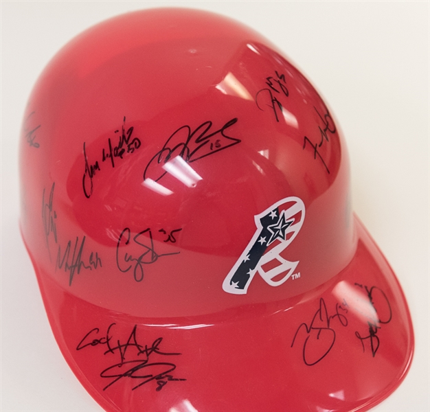 Lot Of 2 Reading Phillies Team Signed Helmets (2012-2013) w. Maikel Franco