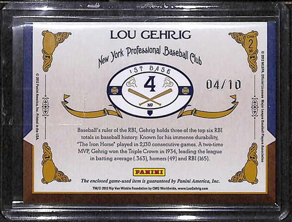 2011 Prime Cuts Lou Gehrig Jumbo Jersey Relic Card 4/10