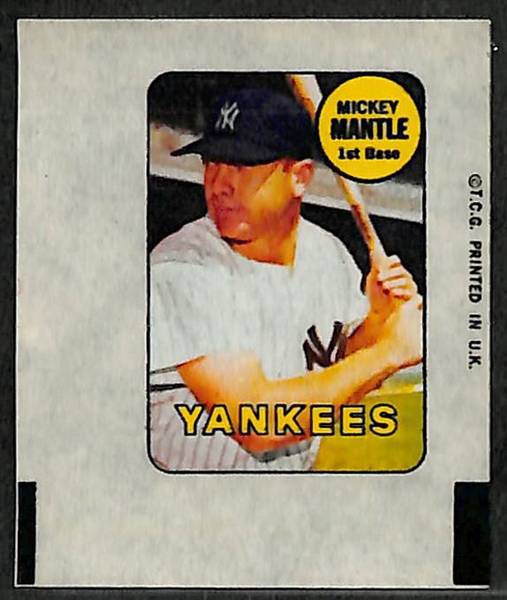 Lot of (4) 1969 Topps Decals (Mantle, Rose, Reggie Jackson Rookie, and Aaron)