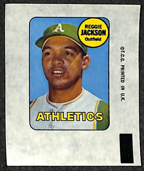 Lot of (4) 1969 Topps Decals (Mantle, Rose, Reggie Jackson Rookie, and Aaron)