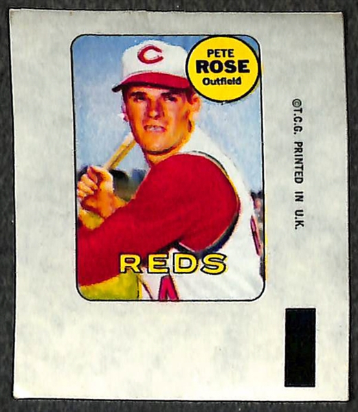 Lot of (4) 1969 Topps Decals (Mantle, Rose, Reggie Jackson Rookie, and Aaron)