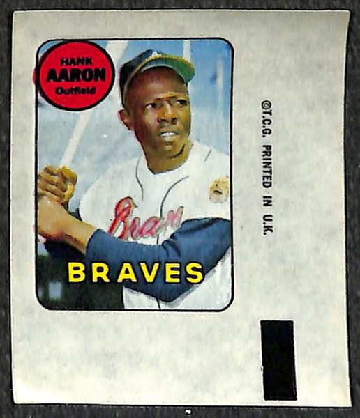 Lot of (4) 1969 Topps Decals (Mantle, Rose, Reggie Jackson Rookie, and Aaron)
