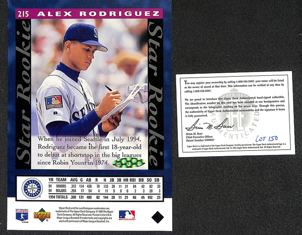 Rare 1995 Alex Rodriguez Signed Upper Deck 5x7 Star Rookie Card (UDA COA)