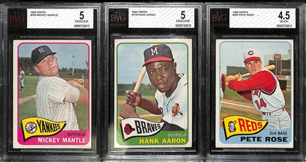 1965 Topps Baseball Complete Set w. BVG Mantle 5.0, BVG Aaron 5.0, & BVG Rose 4.5