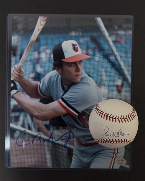 Cal Ripken Jr Signed 8x10 Photo & Paul Blair Signed Baseball