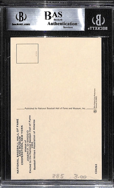 Joe DiMaggio Signed Hall Of Fame Plaque Post Card - Beckett Authentic