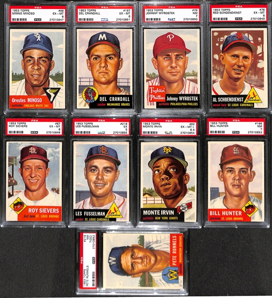 Lot of 9 1953 Topps Baseball Cards w. Minnie Minoso - PSA