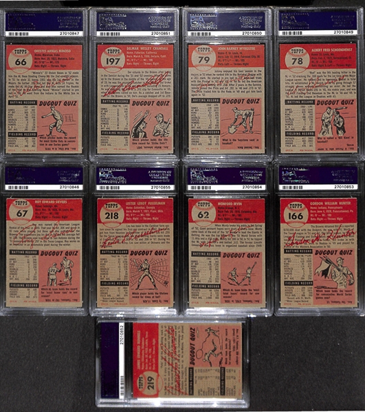 Lot of 9 1953 Topps Baseball Cards w. Minnie Minoso - PSA