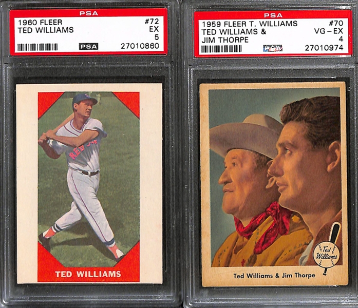 Lot of 6 1959-1961 Ted Williams/Jackie Robinson Cards w. 1960 Fleer Ted Williams - PSA