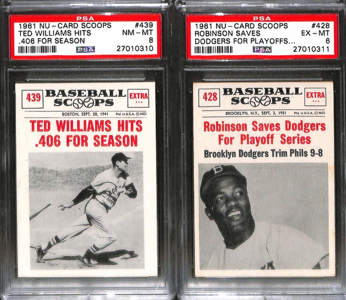 Lot of 6 1959-1961 Ted Williams/Jackie Robinson Cards w. 1960 Fleer Ted Williams - PSA