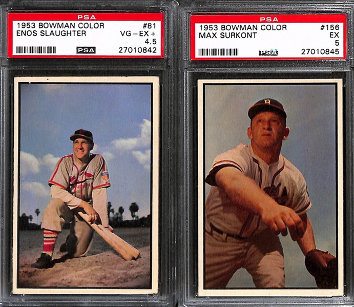 Lot of 6 1953-1954 Bowman Baseball Cards w. 1953 Color Enos Slaughter - PSA