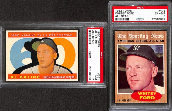 Lot of 8 1960-1964 Topps Baseball Cards w. 1960 Al Kaline All Star - PSA