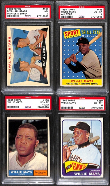 Lot of 4 1958-1965 Topps  Baseball Cards w. 1960 Topps Rival All Stars Mantle - PSA