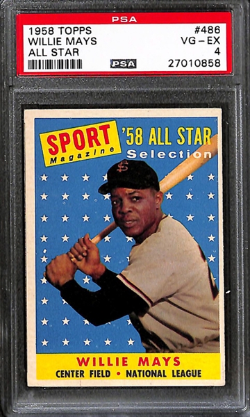 Lot of 4 1958-1965 Topps  Baseball Cards w. 1960 Topps Rival All Stars Mantle - PSA