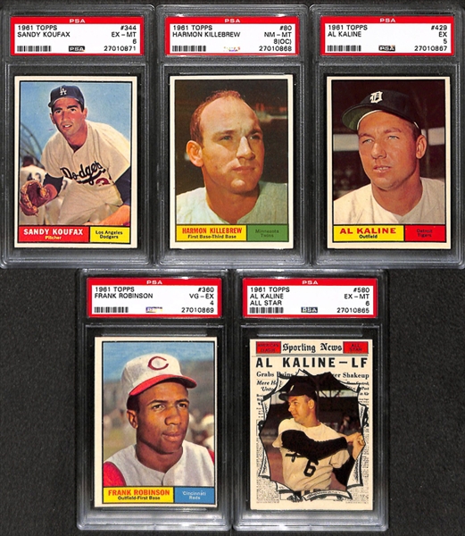 Lot of 5 1961 Topps Baseball Cards w. #344 Sandy Koufax - PSA