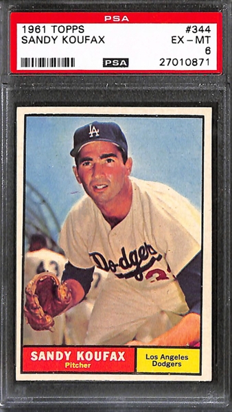 Lot of 5 1961 Topps Baseball Cards w. #344 Sandy Koufax - PSA